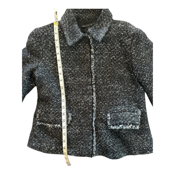 Lafayette 148 Black White Fringe Trim Textured Blazer Jacket Size 4 Wool Blend - Picture 6 of 7